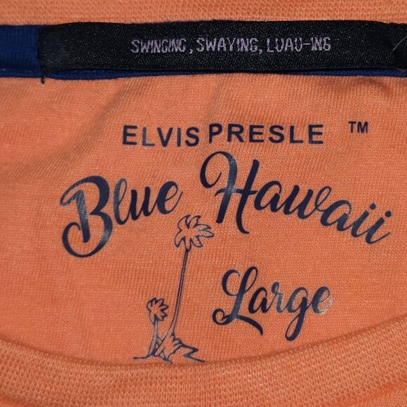 NWT Elvis Presley Blue Hawaii T-Shirt L Peach SS Relax 3-D Print With Palm Trees - Picture 3 of 7
